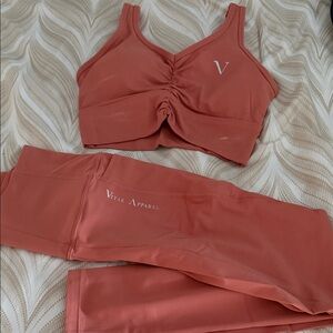 Coral Sports Bra and Leggings Set